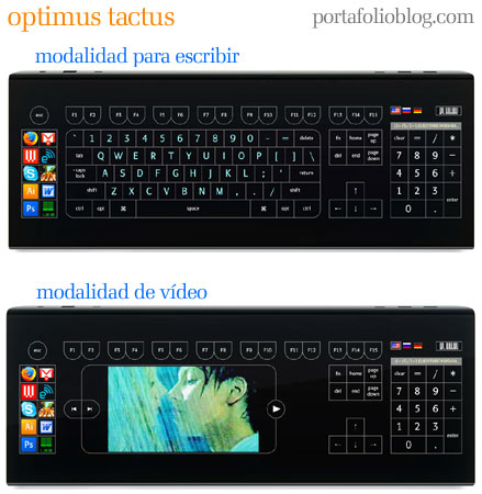 Optimus Tactus visto en modo de escritura y en modo multimedia