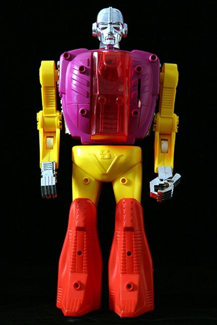 Robot clásico y retro con forma y colores de payaso
