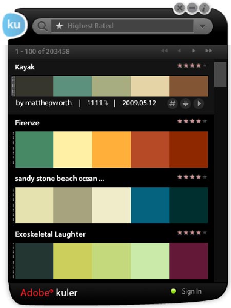 Adobe Kuler te permite crear tus propias paletas de colores