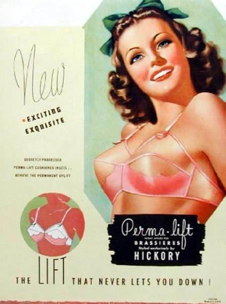 Chica sonriente modela un tipo de sostén de los años 70