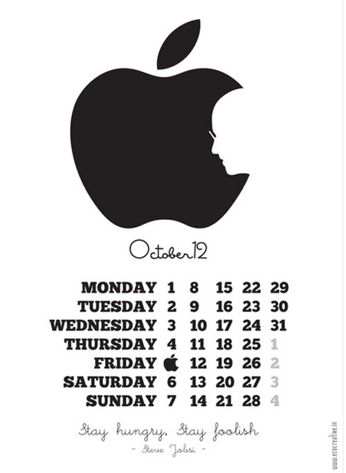 Calendario 2012 con la imagen de Steve Jobs y la manzana de Apple